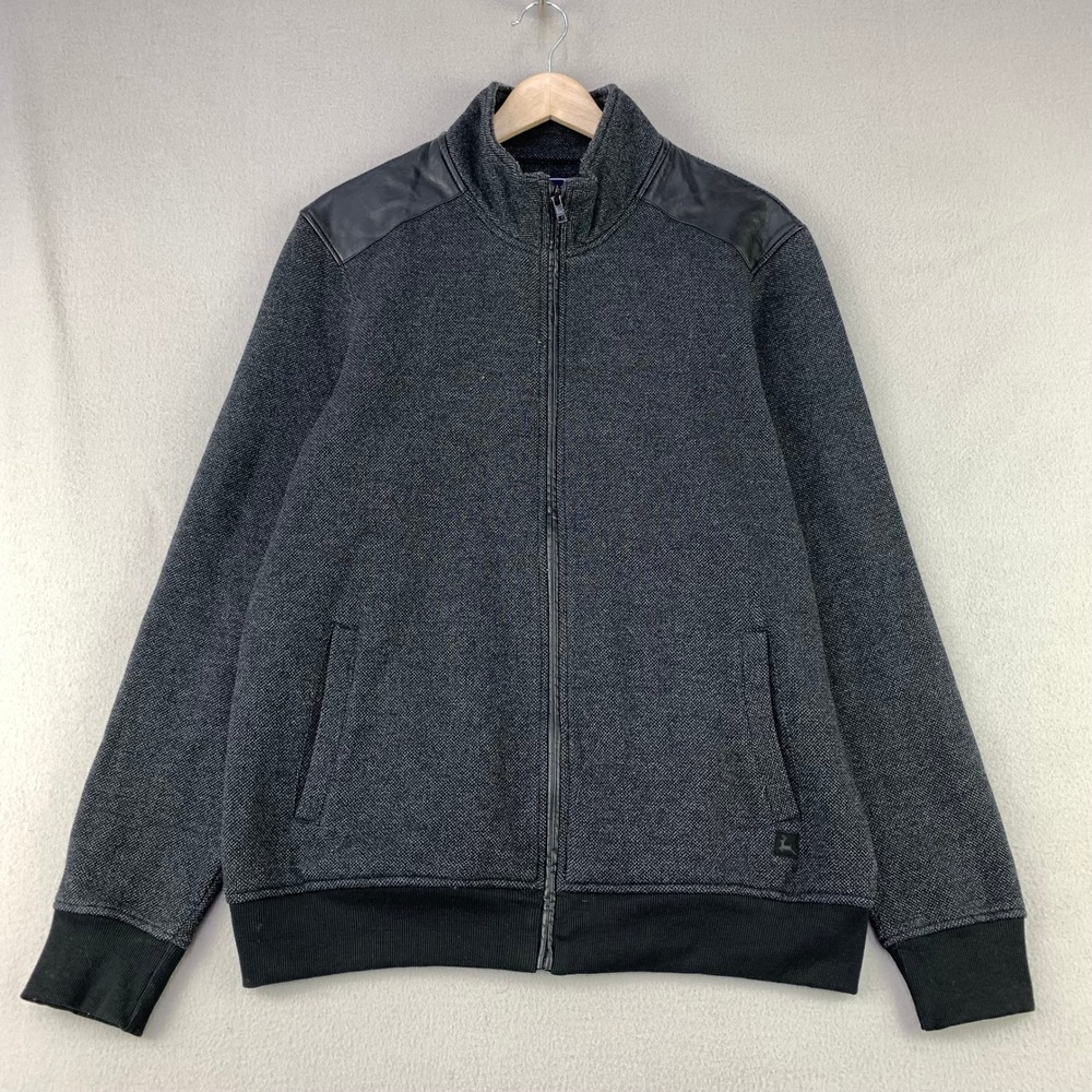 parx Zip Jacket Mens Large Charcoal Woven Cafe Moto Style Biker Retro Preppy
